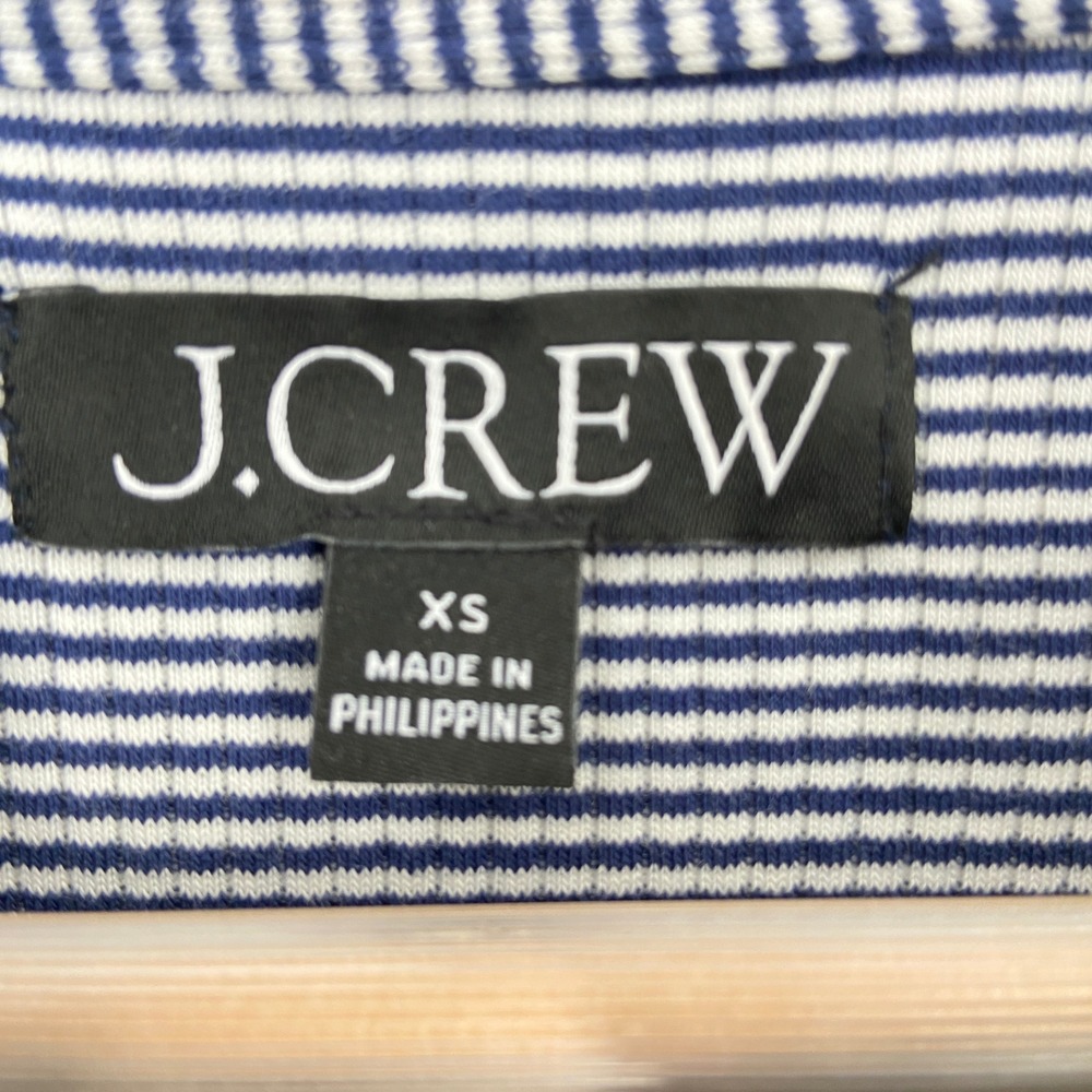 J. Crew XS BP053 Ruffle-collar LS shirt in‎ striped vintage rib Navy White - Picture 4 of 9
